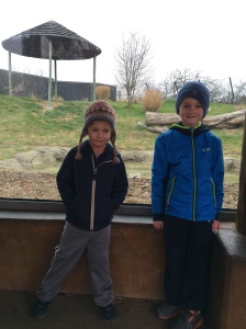 Owen and his brother in front of the Cheetahs. We couldn't get one in the picture.